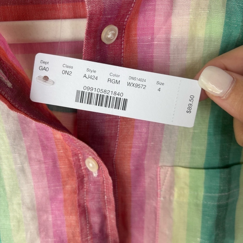 J. Crew Classic-Fit Boy Shirt Rainbow Stripe Linen Blouse Women’s Sz 4 AJ424 NWT - Picture 3 of 6